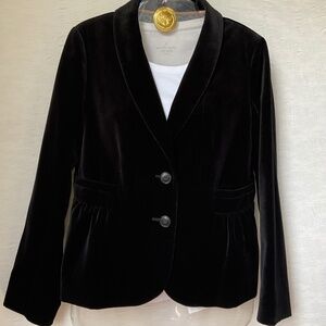 J. Crew Women’s Eden Cotton Velvet Black Blazer Ruffled Back Peplum Cropped 8